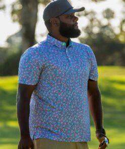 Áo thun polo chơi golf in họa tiết Polyester Spandex pha trộn nhẹ